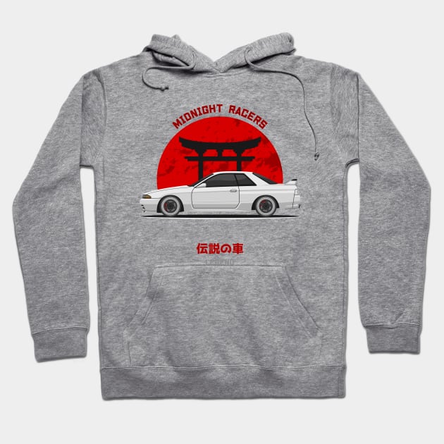 Midnight Racer White GTR R32 JDM Hoodie by GoldenTuners